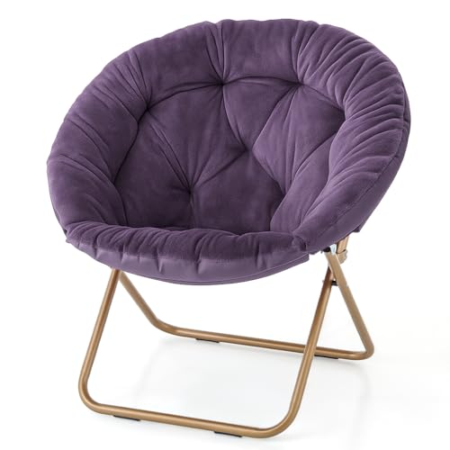 Magshion Saucer Chair for Adults, Comfy Living Room Lounge Chair for Bedroom Corner, Dorm, Apartment, Faux Fur Fluffy Circle Accent Seat with Thick Padded & Folding Metal Frame (Purple)