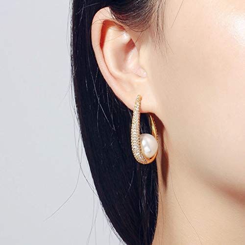 Boucles d'oreilles grandes perles et zircone cubique, cadeau idéal