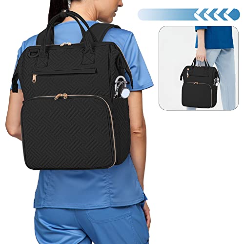 Image of Fasrom Nurse Backpack for Work Women, Nursing Tote Bag with Laptop Compartment for Nursing Work and Home Health Care, Black (Empty Bag Only)