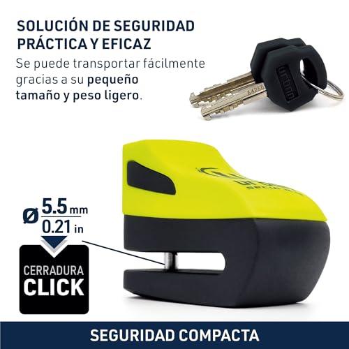 URBAN UR955Y Candado Moto Disco Universal, Seguridad Compacta y Eficaz, Más Visible Más Disuasorio, Rápido Bloqueo Click, Antirrobo Bloqueo Pinza Disco Freno Moto, Bicicleta, Patinete Electrico - imagen 4