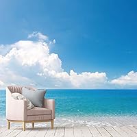 Wall Mural Beach and Blue Sea Removable Self-Adhesive Wallpaper Wall Decoration for Bedroom Living Room - 66x96 inches