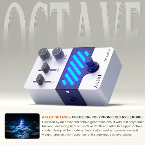 Image of AKLOT Octave Electric Guitar Pedal: Fast Tracking & Dynamic Response, +1 /-1 Octave & Level Controls, Mini Guitar Effects Pedal True Bypass, NEON SubShift