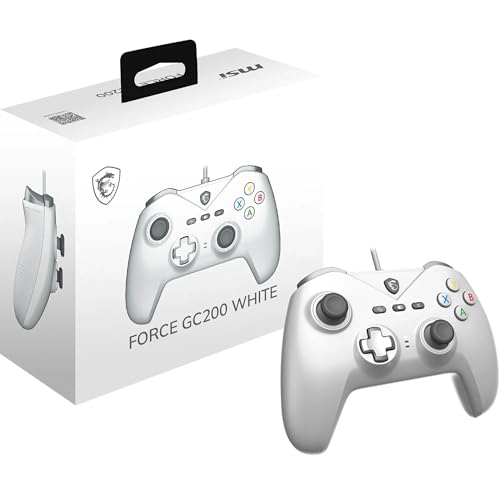 MSI FORCE GC200 WHITE Manette de jeu filaire pour PC - Gâchettes à effet Hall, joysticks analogiques perfectionnés, deux moteurs de vibration, USB 3.0 - Filaire