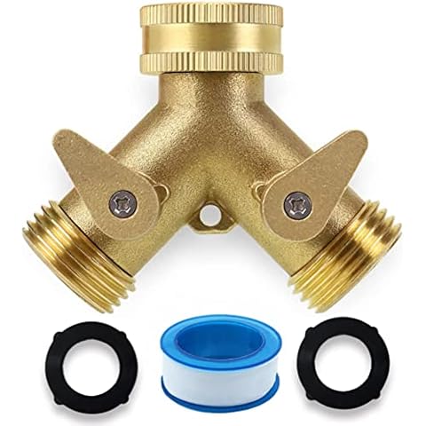 2-Way Heavy Duty Brass Garden Hose Connector Brass Hose Splitter with Comfort Grip - Hose Spigot Adapter 2 Valves Cover