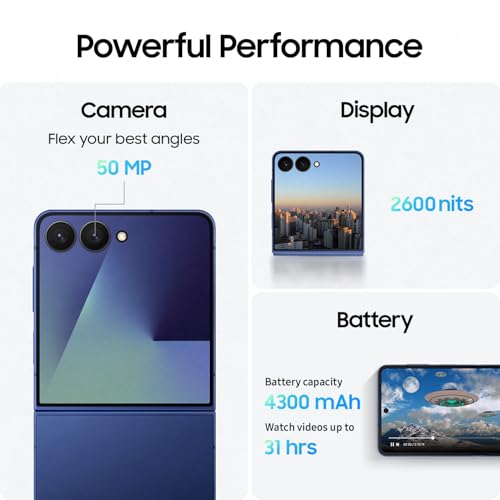 Image of Samsung Galaxy Z Flip7 5G Smartphone with Galaxy AI (Blue Shadow, 12GB RAM, 256GB Storage), Ultra Sleek Design with 50MP High-Resolution Camera, Exynos 2500, Google Gemini Other Offers
