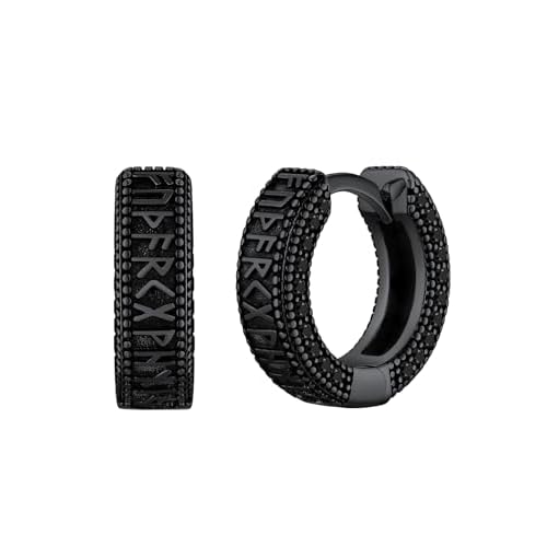 FaithHeart Norse Viking Runes Hoop Earrings for Men Hypoallergenic Stainless Steel Punk Huggie Hoop Earring Sturdy Norse Mythology Jewelry Gifts with Delicate Packaging E-Sterling Silver & B