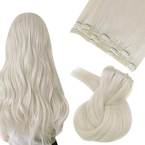 Easyouth Clip in Hair Extensions 14 Inch Color 1000 White Blonde 50g 3Pcs Blonde Hair Extensions Real Human Hair Natural Hair