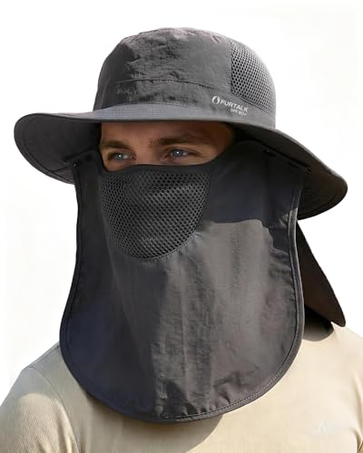 FURTALK Sun Hats for Men Women Fishing Hat with Face Cover Neck Flap UPF 80+ Wide Brim Hiking Safari...