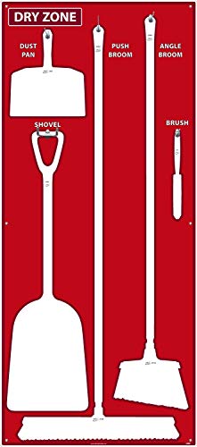 NMC SB125FG 5S Dry Zone Janitorial Shadow Board, 68"x30", Red/White, Pro Series Acrylic Sign (Tools Sold Separately)