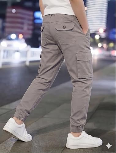 Image of A.T.U.N. (ALL THINGS UBER NICE) Boys Cotton Cargo Pants | Soft Comfortable Casual Wear | Relaxed Fit Trousers with 6 Utility Pockets | Adjustable Waist for Daily Outdoor and Travel Use