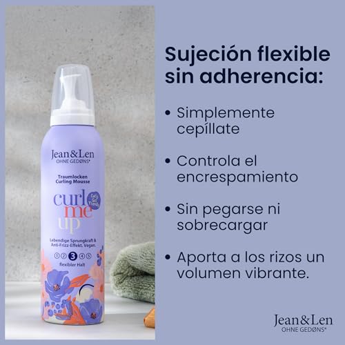 Jean & Len Espuma Moldeadora para rizos definidos y elásticos, controla el frizz, con Vitamina E y Pantenol, apta para el método Curly Girl, sin parabenos ni siliconas, espuma vegana, 200 ml - imagen 3