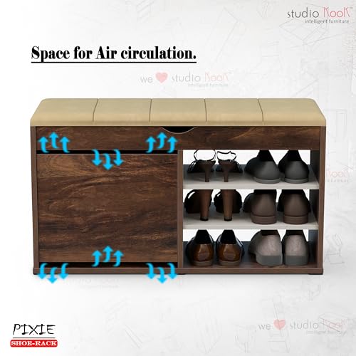 Image of Studio Kook Pixie Shoe Cabinet, Engineered Wood, 14 Pairs Capacity, Cushioned Top, Matte Finish (Junglewood)