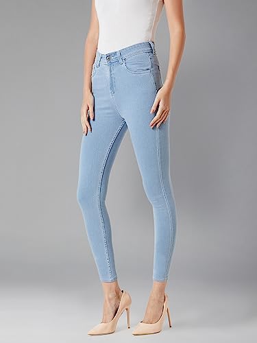 Image of Dolce Crudo Women's Light Blue Skinny High-Rise Distressed Cropped Denim Jeans