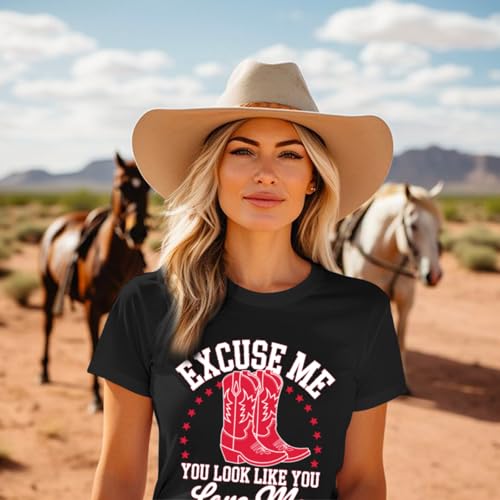 Western Cowboy Boot Shirts for Women Rodeo Cowgirl Tshirt Country Music Concert Shirt Funny Letter Print Graphic Tee3