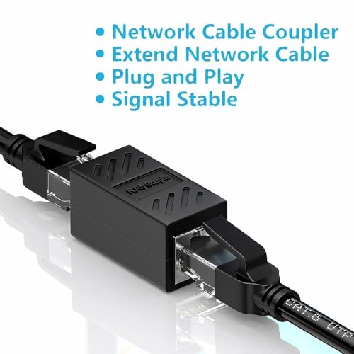 Coupleur RJ45 Câble Coupleur LAN Connecteur Inline Cat7/Cat6/Cat5e Adaptateur Extenseur Câble Ethernet Femelle à Femelle, Noir (2 Paquet)
