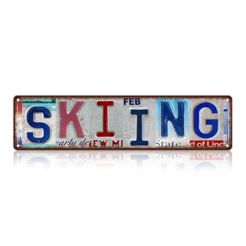 Vintage Sport Street Sign Skiing Wall Decor Metal Tin Signs