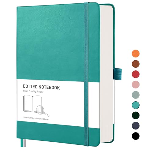 RETTACY Notizbuch A5 Gepunktetes- Bullet Dot Grid Journal mit 320 nummerierten Seiten, 1 Rücktasche und hochwertigem Hardcover für Künstler Schreiben/Zeichnen, 14,5 x 21 cm - Cyan