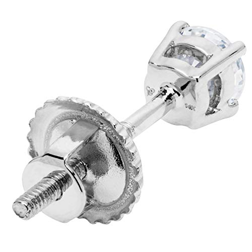 14K Solid White Gold Stud Earrings | Round Cut Cubic Zirconia | Screw Back Posts | 3.0 Ctw, 1.5 Ctw Each | With Gift Box #TOP4