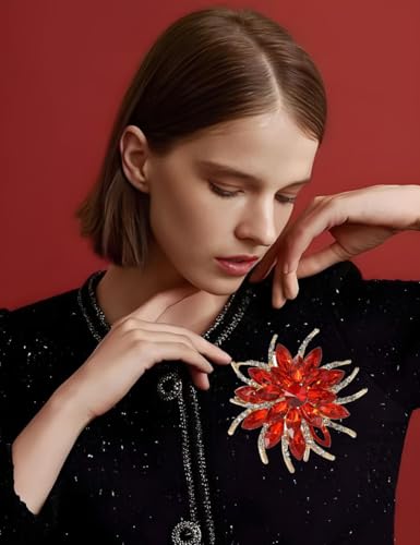 Image of Sparkling Crystal Flower Brooch Pins for Women Dainty Rhinestone Flower Shape Brooch Pin Suit Scarf Hats Decoration Wedding Jewelry
