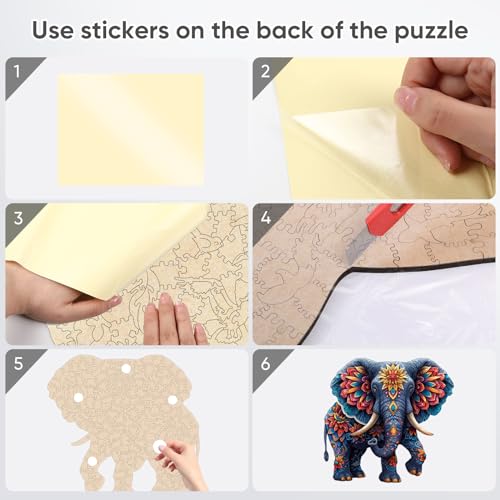 Delobil Elephant Wooden Puzzles for Adults, Jigsaw Puzzles 200 Pieces, Unique Shape Puzzles with Wooden Box, 11.2" x 10.8"Family Game Gift, Fun Challenging Puzzles for Adults and Kids - image 7