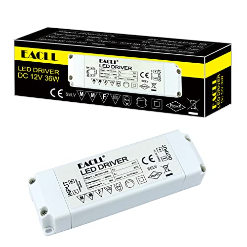 EACLL LED Trafo AC 240V zu DC 12V 3A(3000mA) 36W Transformator, 1er-Pack. Für fahren Weniger als 36W MR11 G4 MR16 GU5.3 Birnen, Lichtstreifen, Lampen Adapter Treiber Mini Netzteil