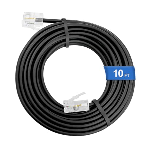 Uvital Phone Extension Line, 10 FT Black Telephone Extension Line Cord Cable Wire,RJ11 6P4C Phone Cord for Home/Office