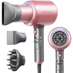Wavytalk Ionic Hair Dryer with Diffuser and Concentrator, Lightweight Quiet Blow Dryer, Powerful 1875 Watt Motor for Smooth and Fast Drying Hair, Rose Pink