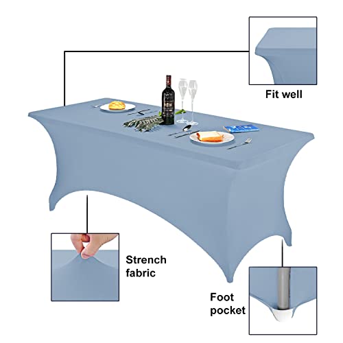 Image of FORLIFE Spandex Table Cover - Fitted 6ft Rectangular Tablecloth, Stretch Patio Table Cover for Wedding, Banquet, Party - Dusty Blue