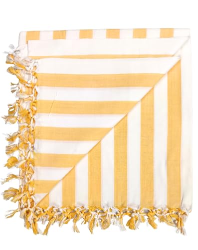 Image of Arvore Bunkaar Pure Handloom 100% Soft Desi Bamboo Viscose Soft Bhagalpuri Andi Chadar /Summer Blanket /Khes /Top Sheet /AC Blanket /Odhne wali Chadar (Yellow White, Striped, 1, Bhagalpuri Chadar)