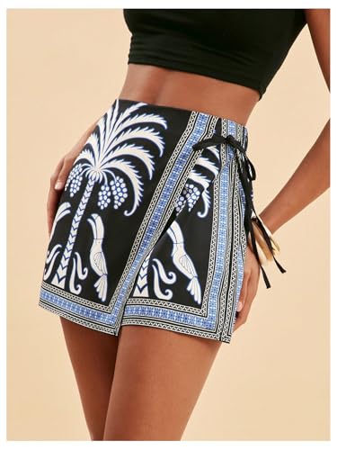 Image of SweatyRocks Women's Boho Mini Skirts Floral Shorts Tie Side Wrap Skorts