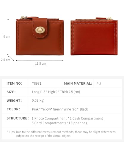 Small Wallet for Women Girls Aesthetic Bifold RFID Blocking Cute Card Holder Leather Mini Short Purse with Zipper Coin Pocket-Flower Lock -red3