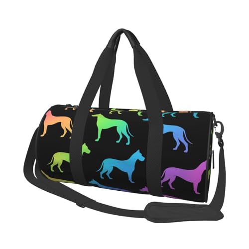 Sports Duffel Bag Rainbow Dog Silhouette Foldable Travel Tote Bag Weekender Sleepover Carry On Bag