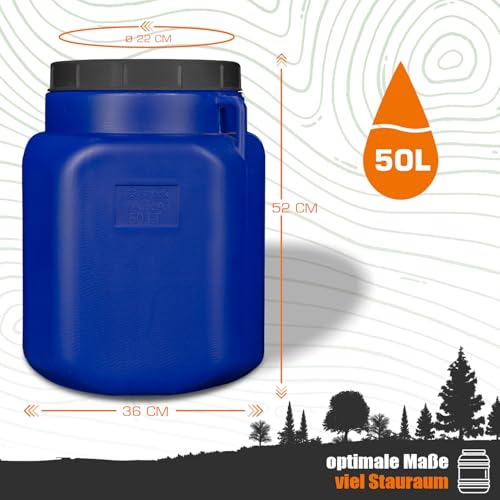 FIXKRAFT Weithalsfass Futtertonne Hund Gärfass Lebensmittelbehälter mit Deckel Kanister Lebensmittelecht Futter Tonne Pferd Mostfass (Blau, 50 Liter)