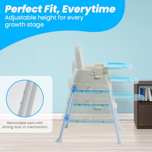 Image of Safe-O-Kid Multifunctional High Chair with 1 Year Warranty and Feeding Set, Adjustable, Foldable, and Comfortable with Soft Cushion & Removable Tray | 6 Months to 5Years I Blue