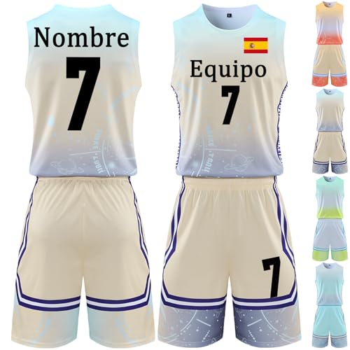 BROKANER Equipación Baloncesto Personalizadas para Niños y Hombre, Camisetas de Baloncesto y Shorts de Baloncesto Personalizados con tu Nombre, Número y Equipo