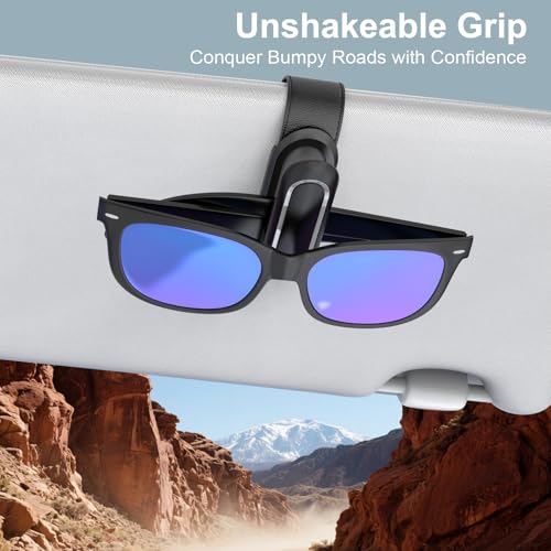 Image of Veharvim Sunglass Holder for Car (2 Pack, One-Handed Operation, Gentle & Secure Hold, Silicone Padded, Universal Fits Sunglass and Car Visor) - Sunglasses Clip for Car Visor (Black & Silver, 1 Pack)