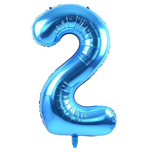 TONIFUL Geant Ballon Chiffre Numéro 0 to 9 Anniversaire Chiffres bleu Ballon, 40 Pouces Numéro 2 Hélium Foil Géant Numéro Ballon Décoration Grand Nombre de Ballons Fête Festival Mariage Party (2) Cover