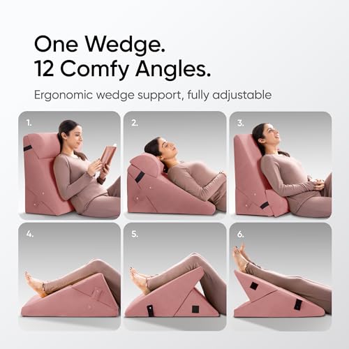 Image of Frido Adjustable Wedge Max Cushion, 12-Way Adjustable Pregnancy Pillow & Leg Elevation Pillow, Relieves Neck, Back & Shoulder Pain, Great for Reading, Sleeping & Relaxing | Blush Pink