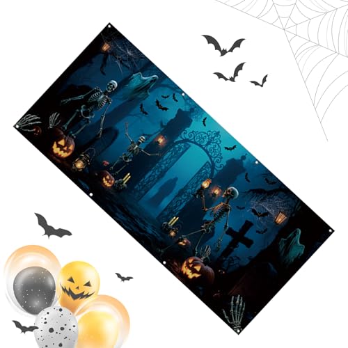 Copertura Per Porta Garage Halloween,Sfondale Cimitero - Murale Spaventoso Fondale 4x1,8 M Decorazioni Per Festa Di Halloween