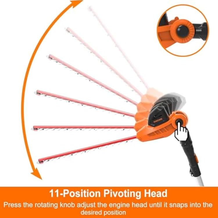 GARCARE Pole Hedge Trimmer Cordless - 18-Inch Long Reach Bush Trimmer with Telescoping Pole, Adjustable Head, 20V 4.0Ah Battery & Charger for Tall Hedges