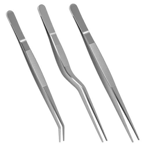 Image of 3 Pcs Tweezers for Kitchen, Premium Stainless Steel Precision Cooking Tweezers, Food Plating, Garnishing, Removing Fish Bones, DIY Craft, Plant Care