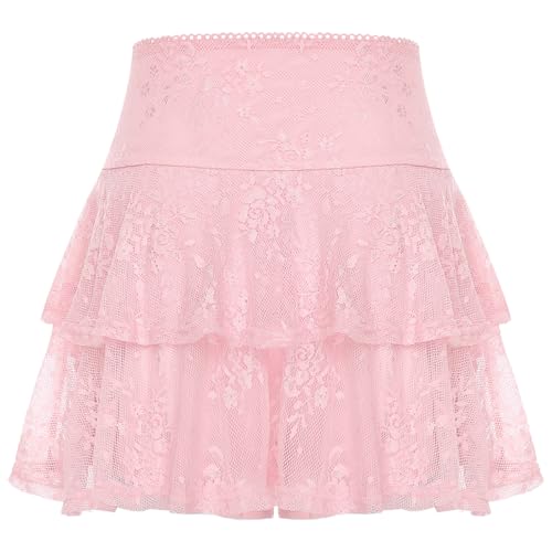 Women's Floral Lace Tiered Miniskirt Ruffled Layered Flowy Short Skirt for Holiday Beach Club Party4
