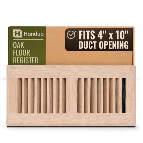 Fits 4x10 and 10x4 Duct Opening | Floor Register with Louvered Design by Handua | Heavy Duty Walkable Design with Damper | Floor Vent Grille | Easy to Adjust Air Supply Lever | Oak