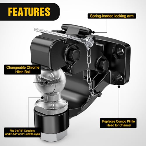 Image of Nilight Pintle Hook Trailer Hitches Receiver Hook Combination 2-5 /16 inch Hitch Ball with Mounting Kit, 14000LBS Black Bolt On Adjustable Powder-Coated