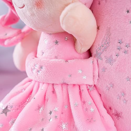 Image of Gloveleya Kids Backpack Toddler Girl Gift Plush Curly Hair Doll Backpack with Glittery Pink Dress and Star Accents 9''