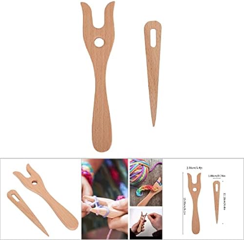 Miniatura 4 de TOPINCN Kit de tenedor y aguja de ojo para tejer, fabricación de cordón de madera, tenedor Lucet cortado, herramienta de cordón antigua para