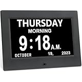 Irednolw 7inch Large Impaired Vision Digital Alarm Clock with Day and Time, Digital Day Clock for Seniors with Auto Dimming / 8 Alarms Clock