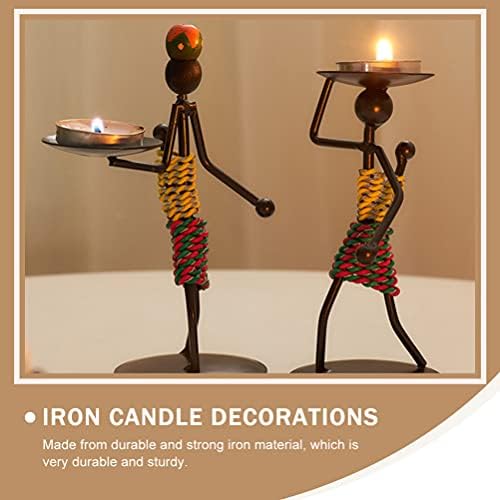 Balacoo 3pcs Tealight Candle Holders African Figurine Candle Holder Iron Ethnic Vintage Style Tea Light Holders Statue Decor Collectible