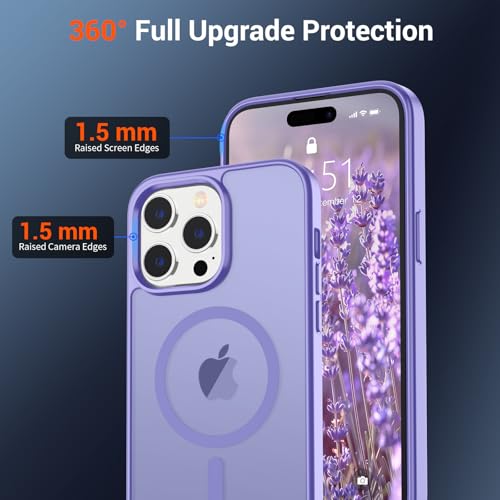 Image of SUPFINE Magnetic for iPhone 14 Pro Max Case(Compatible with MagSafe)(Military Grade Drop Protection) Slim Translucent Matte Shockproof with Anti-Fingerprint Phone Case,Purple