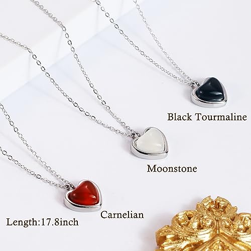 SmileBelle Heart Necklace as Christmas Gifts, Black Tourmaline Gothic Necklace Red Carnelian Necklaces as Crystal Pendant for Woman, Pink Gemstone Moonstone White Jewelry as Birthday Gifts for Her 6